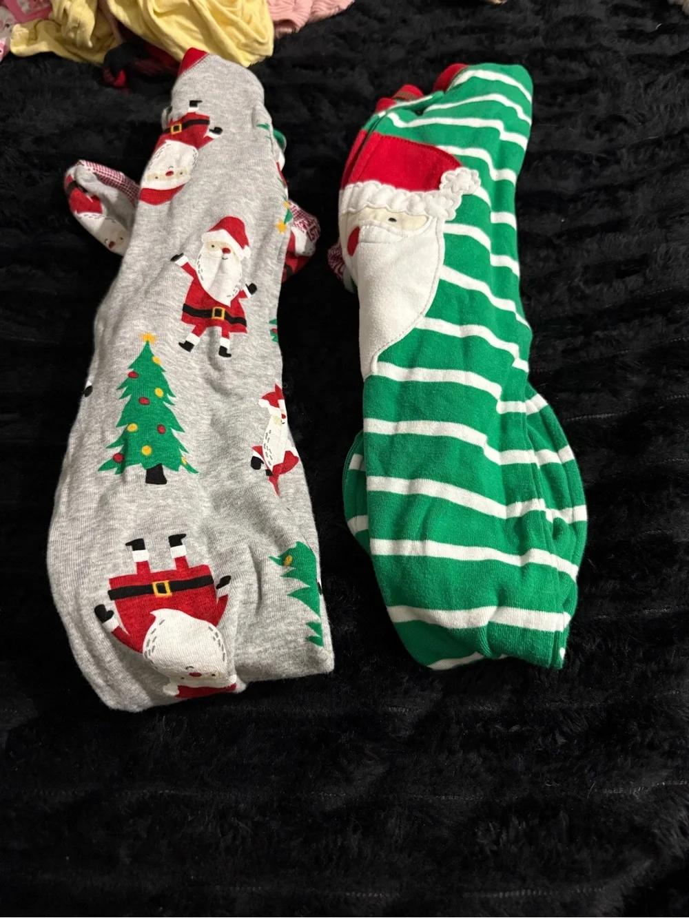 Kids Holiday Santa One-Piece Pajama - Green and Gray 18 Months